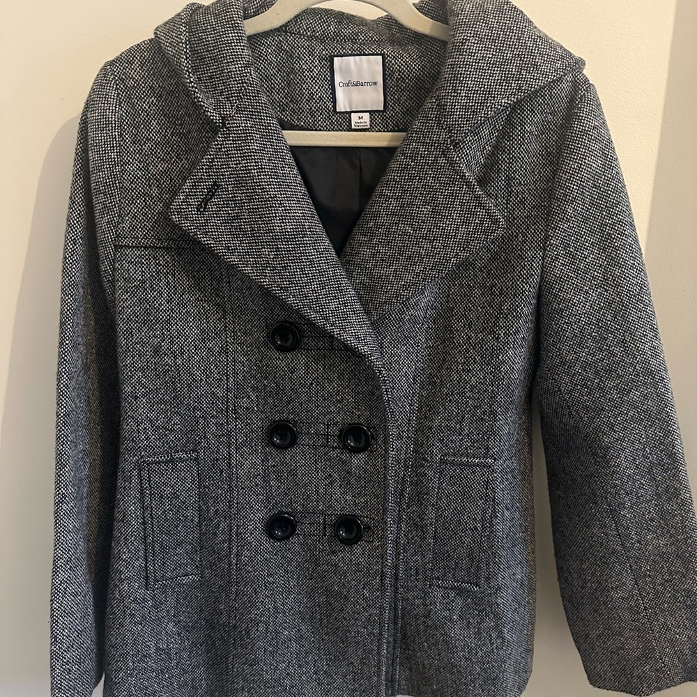 Croft & Barrow Gray Wool Blend Pea Coat with Hood